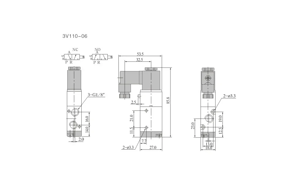 Magnetventil Pneumatic 3/2 Way Solenoid Valve Airtac Type 2 Position 3 Port Pilot-Operated Single Electric Control 3V110-06 Pneumatik — Detail 4