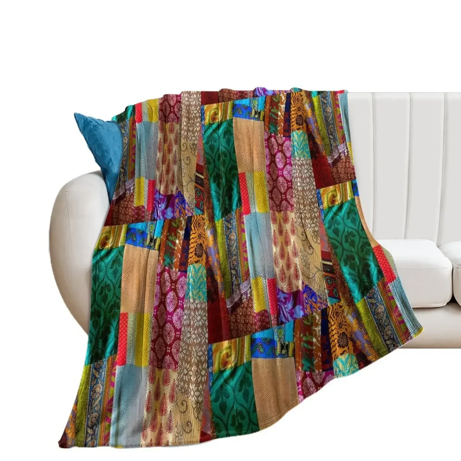 Kantha Silk India Saries repurposed into Boho Goddess Throw Blanket Designers Soft Blankets