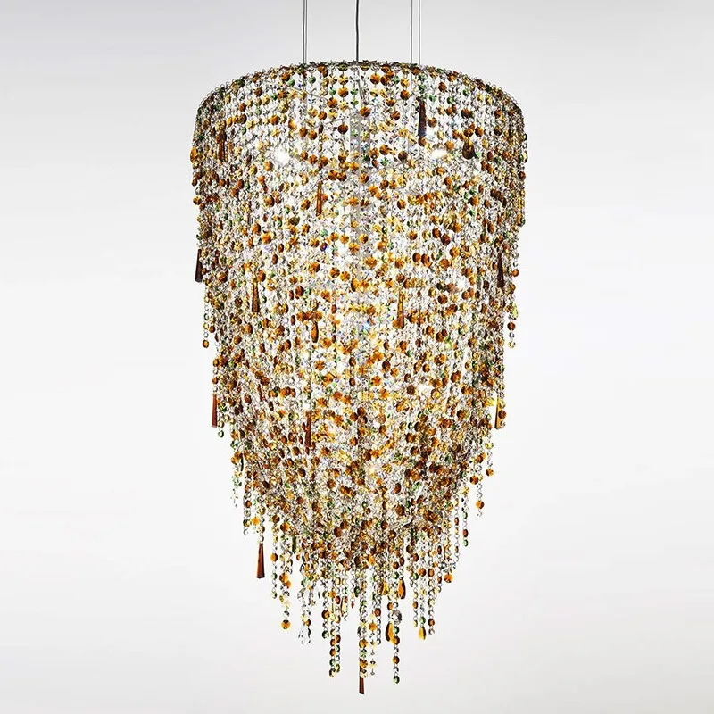 Postmodern designer villa stairs Egyptian entry lights, Italian simple hollow duplex living room crystal chandelier