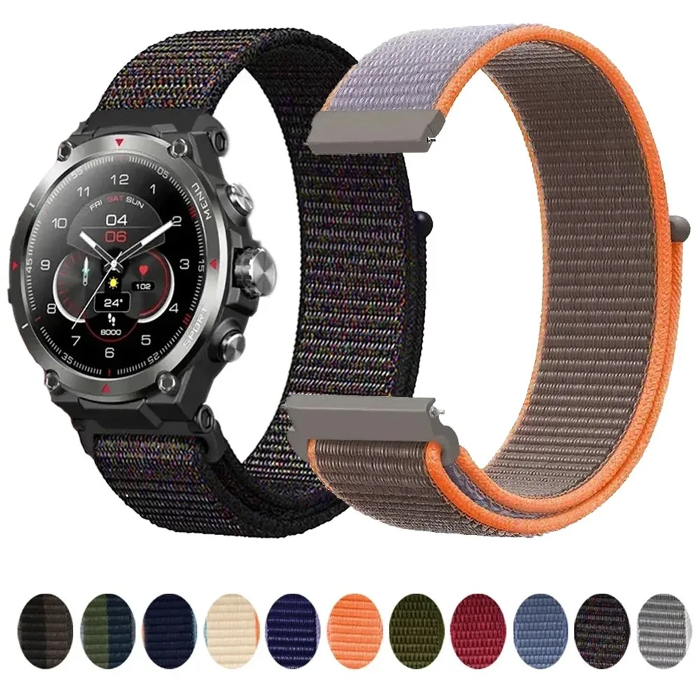 حزام نايلون 22 ملم لسوار Zeblaze Stratos 2 3/GTS GTR 2 3 Pro Plus/Ares 3 Pro/Beyond 3 Pro/Vibe 7 Pro/Btalk 3 Pro 2Lite Plus