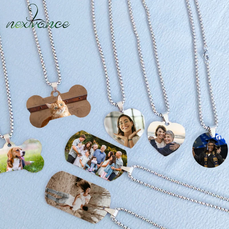 Nextvance Personalized Necklace For Men Women Stainless Steel Custom Engrave Print Color Photo Text Pendant Family Jewelry Gifts