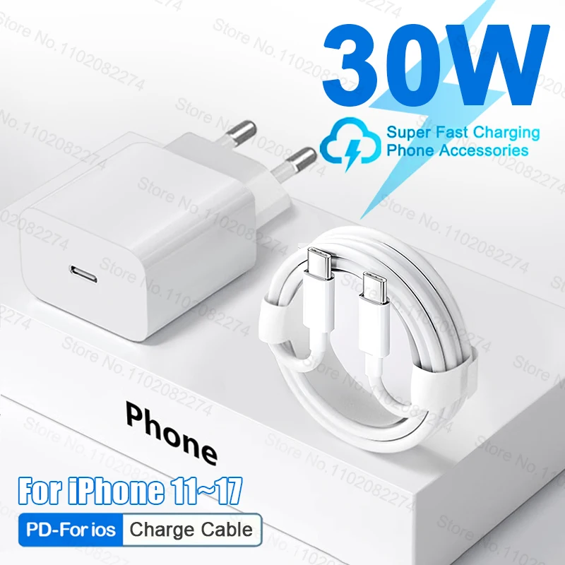 For Apple Original 30W Charger USB Type C Fast Charger For iPhone 17 15 14 13 12 11 16 Pro Max Plus 
