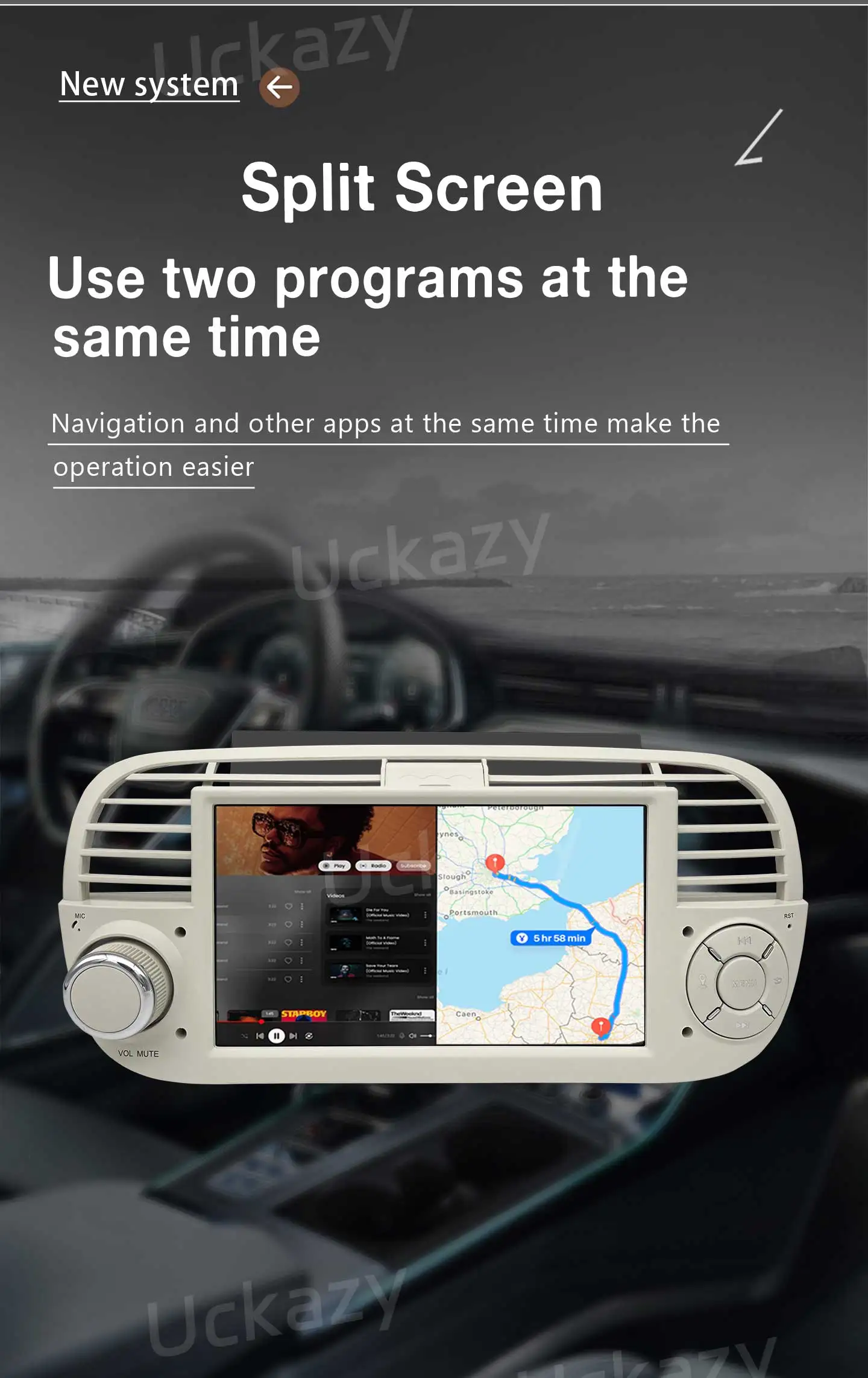 Uckazy-Android 13 Car Radio Player, Navegação GPS, Suporte Autoradio, Carplay, RDS, DAB, FIAT 500, Abarth, 2007-2015