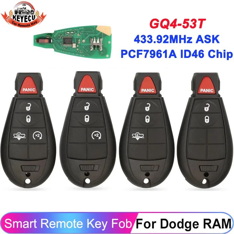 

KEYECU 4/5 кнопок GQ4-53T Fobik дистанционный ключ ID46 PCF7961A 433 МГц для Dodge RAM 1500 2500 3500 4500 2013-2018 56046953 68159655