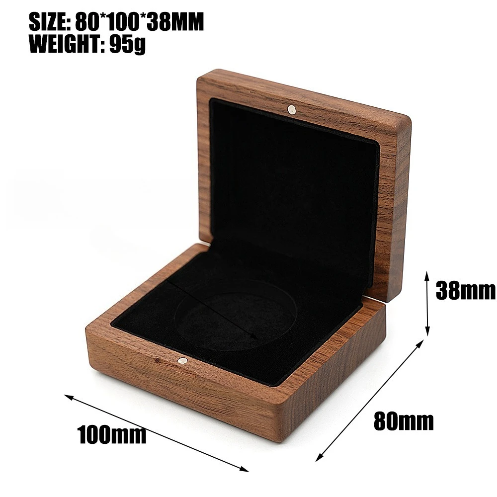 Picture 6: Black Walnut Solid Wood Commemorative Coin Badge Box Brooch Organization Coin Badge Packaging Wooden Box