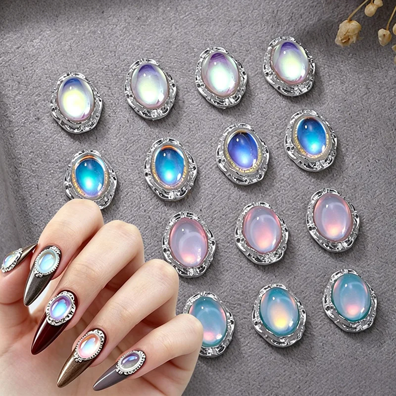 1Pc-Oval Mocha Aurora Crystal Nail Charms, Single Piece