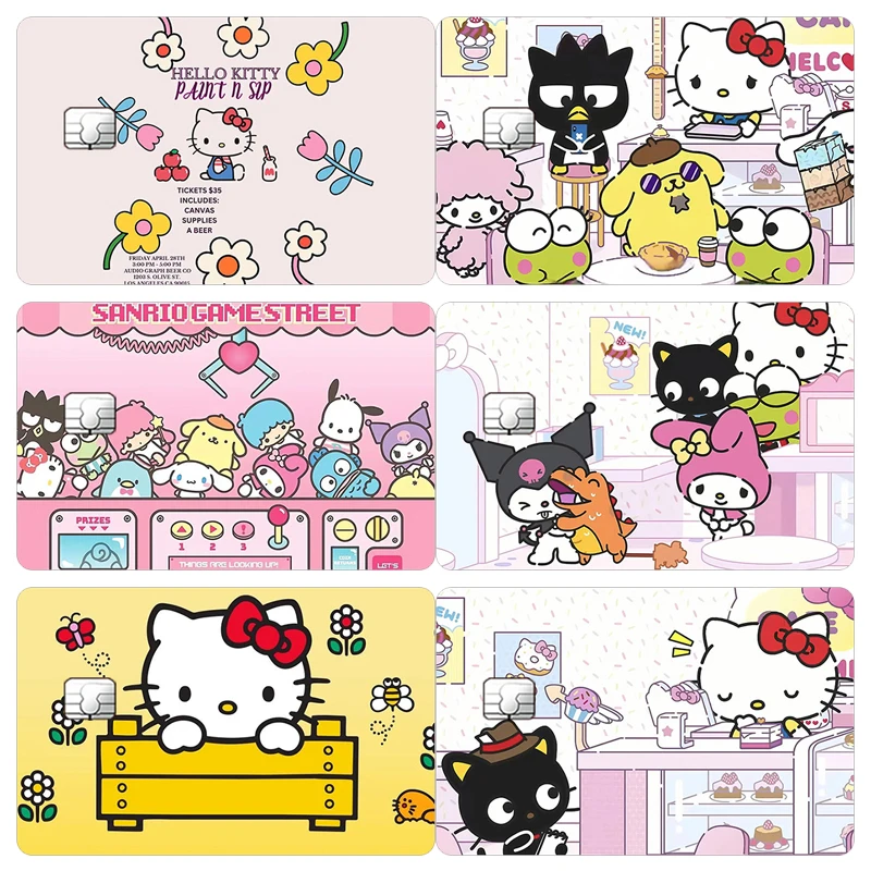 

Наклейки-аппликации Hello Kitty, Kuromi, My Melody, Pom Pom Purin, Pochacco, Keroppi, Badtz-Maru для кредитных карт и документов, водонепроницаемые, декоративные