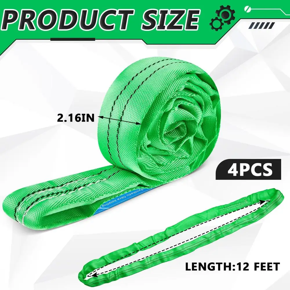 4 STKS Groen Polyester Rigging Hefriemen Takel Zware Objecten Poly Eindeloze Ronde Sling 5300LBS Capaciteit Ondersteuning Lift Tow
