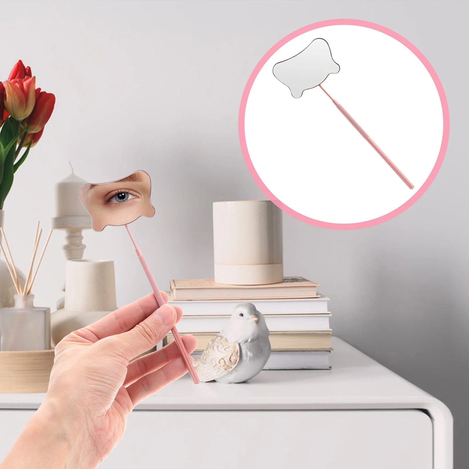 

Portable Lash Mirror Stainless Steel Eyelash Extension Tool Handheld Makeup Mirror for Precision Grooming and Application