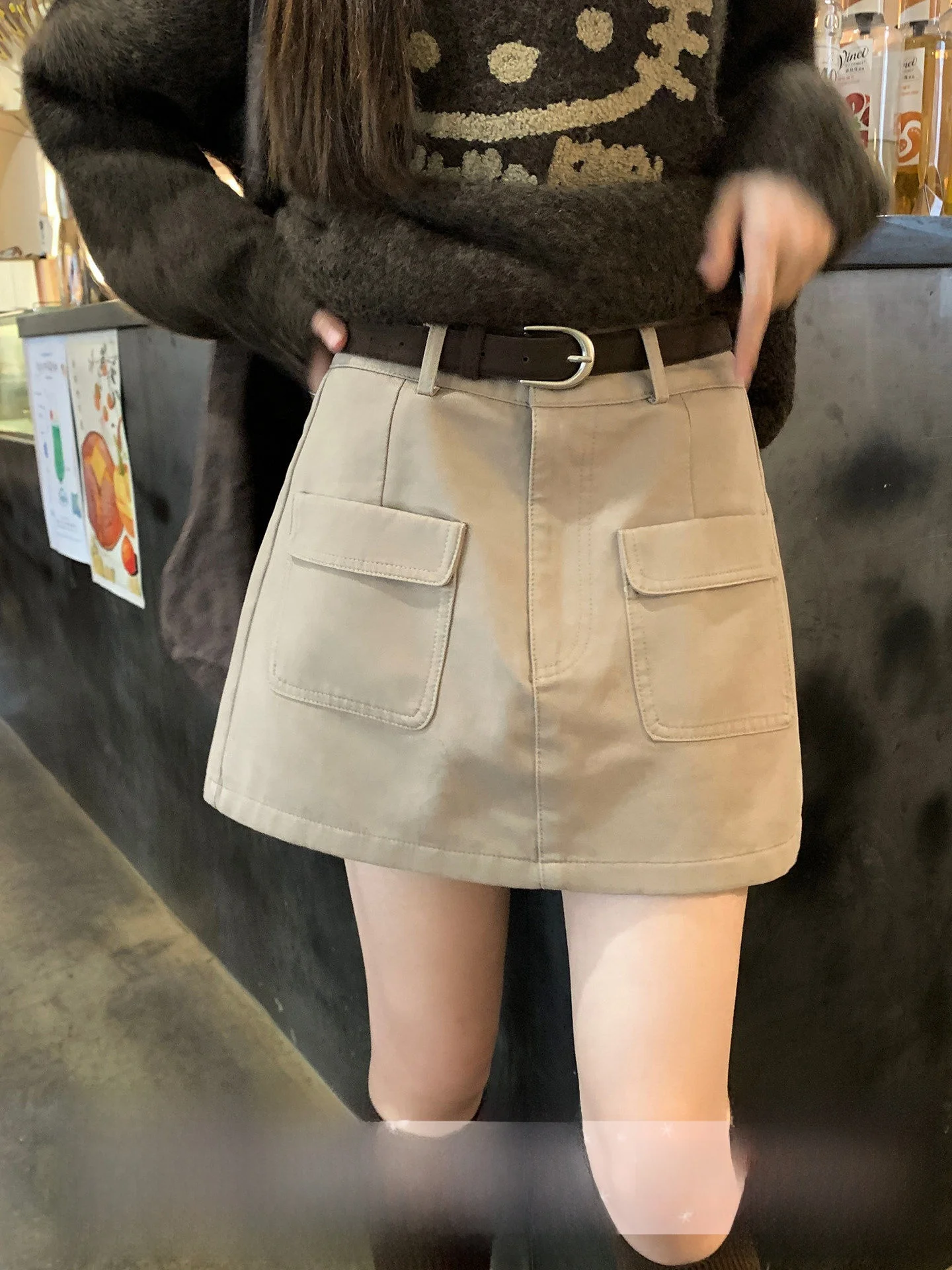

High Waist A-Line Workwear Skirt Women's Casual Versatile Cotton Blend City Commute Friendly Skirt for Autumn
