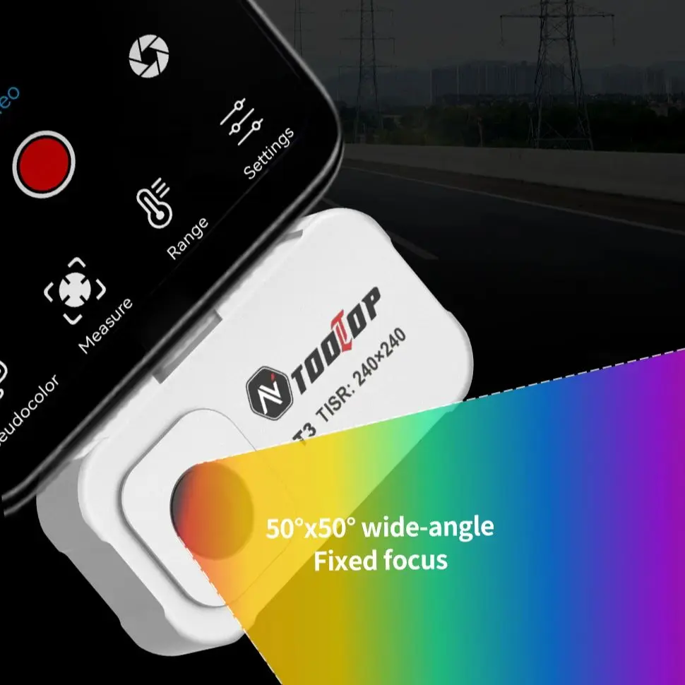 กล้องถ่ายภาพความร้อนอินฟราเรด TOOLTOP T3 สำหรับ Android TISR ปรับปรุงความละเอียดวิดีโอถ่ายภาพ 240*240 ความถี่ 25Hz กล้องถ่ายภาพความร้อนสำหรับสมาร์ทโฟน