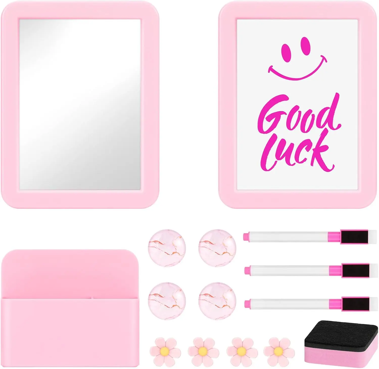 مجموعة إكسسوارات الخزانة، 15 قطعة من اللوازم المدرسية تتضمن مرآة مغناطيسية وسبورة بيضاء وأقلام تحديد وحامل أقلام ومغناطيس، l