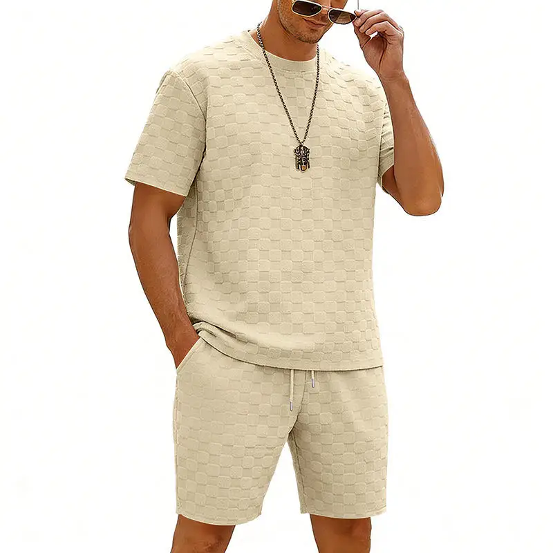 

Мужской летний модный комплект с шахматным принтом: футболка с коротким рукавом и шорты, спортивный костюм для повседневной носки