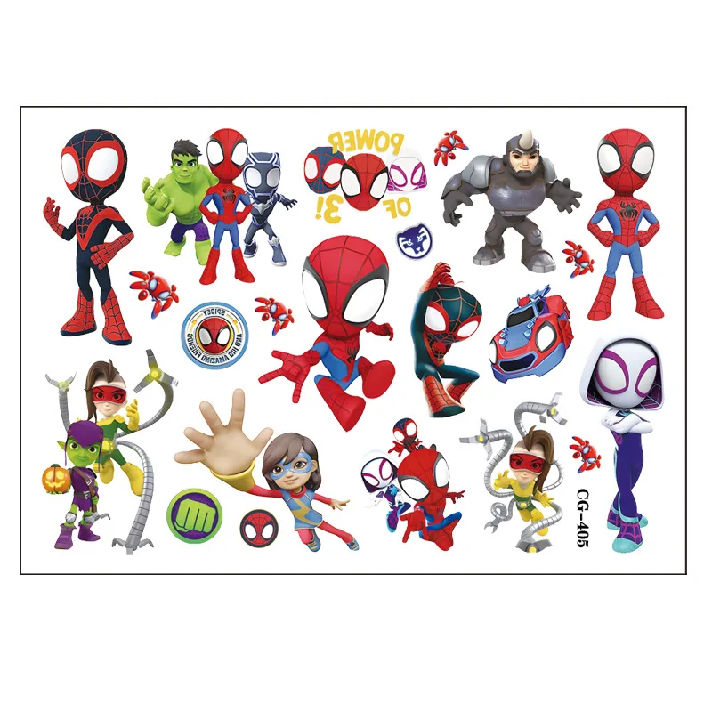 Marvel Spider Man Tattoo Stickers Anime Figures Hawkeye Iron Man Kids Cute Birthday Party Tattoo Stickers Water Transfer Sticker