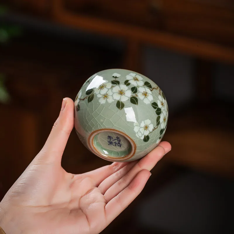 

Jingdezhen Cerc Tea Set Hand-Painted Pear Blossom High-End Owner Cup Ancient Clay Underglaze Single Cup Fully Handmade