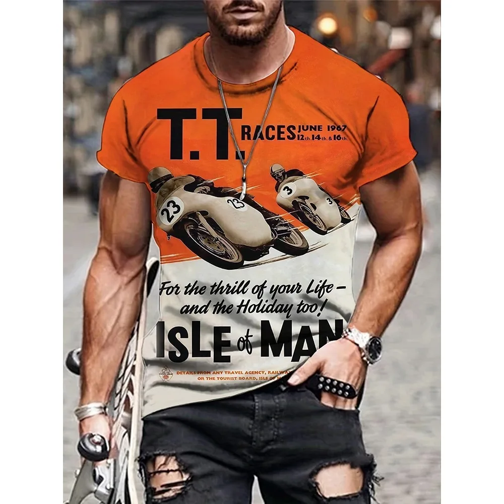 

2024 T-Shirt For Men's Motorcycle Printed 3D Tshirts Summer Oversized T-Shirt Men's Short Sleeve Tops Men's Clothing Streetwear