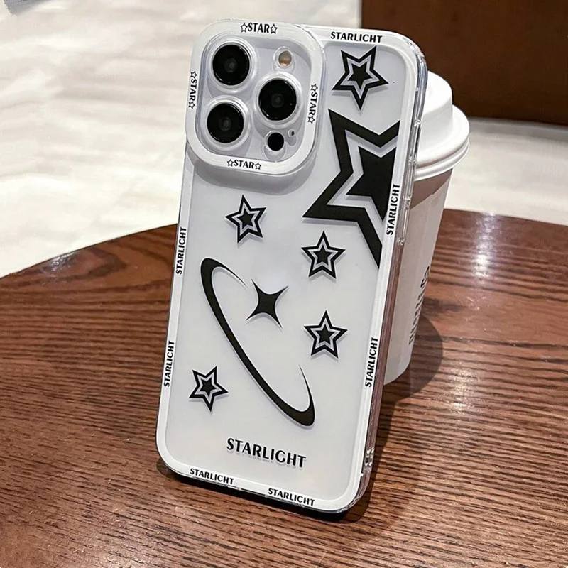 5 점 별 투명 휴대폰 케이스, 아이폰 11 12 13 14 15 16 프로 맥스 XS XR X 7 8 플러스 SE 2022 카메라 낙하 방지 커버