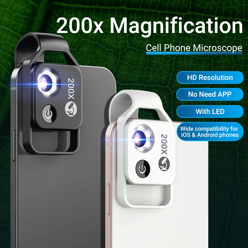 

HD 200X Magnification Portable Mobilephone Microscope With CPL Biological Science Microscope Macro Lenses for All Smartphones