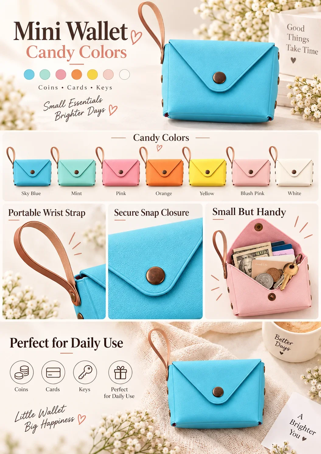 Candy Color Mini Wallet, Korean Macaron Key Pouch, Creative Coin and Card Holder Handbag