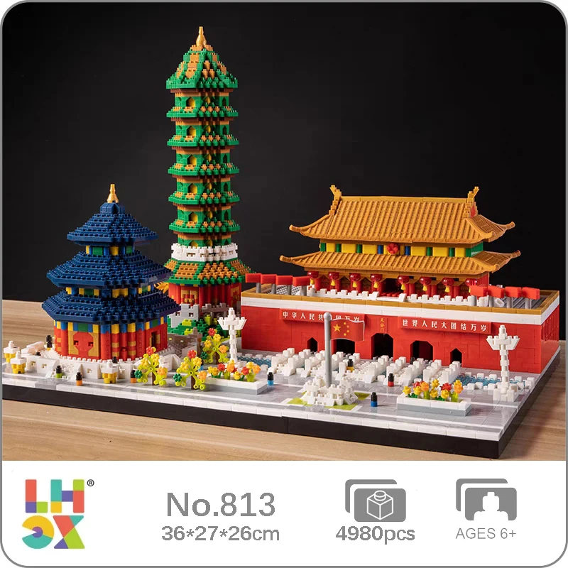 LHCX 813 World Architecture Beijing Skyline Temple Of Heaven Tian\'anmen Square 3D Mini Diamond Blocks Bricks Building Toy No Box