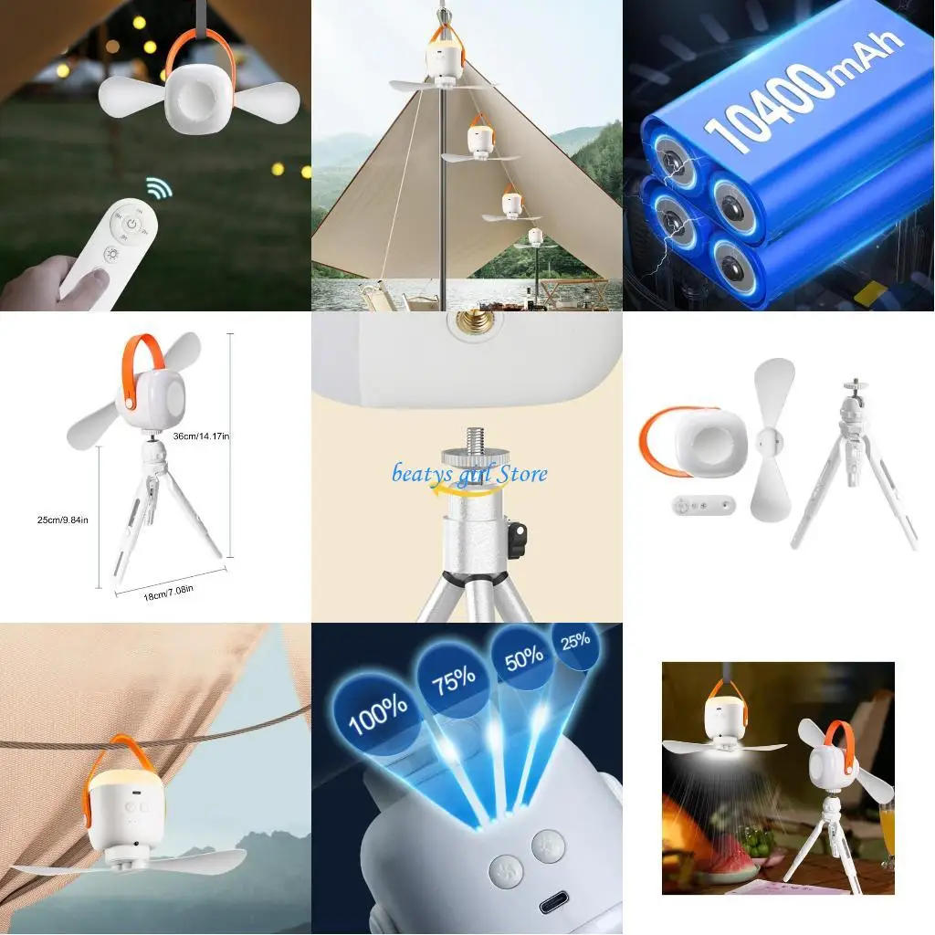 

C7AB Upgraded Camping Hangings Fan Ceiling Fan Hangings Fan with Remotes Control 4Gear Tent Fan for Outdoors Comfort Fan