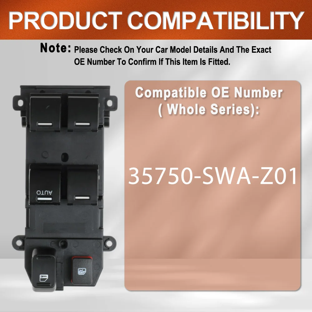 

Car For 2007-2010 Honda CR -V RHD Electric Master Power Window Switch 35750-SWA-Z01 35750SWAZ01 Auto accessorie