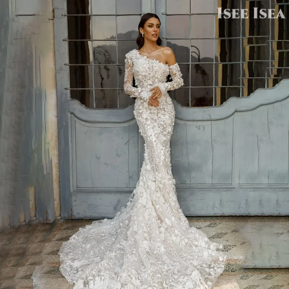 

Luxurious Mermaid Wedding Dresses For Women 2026 3D Flowers Long Sleeve Wedding Gown Pearl-Beaded Bride Bridal Gown Customized