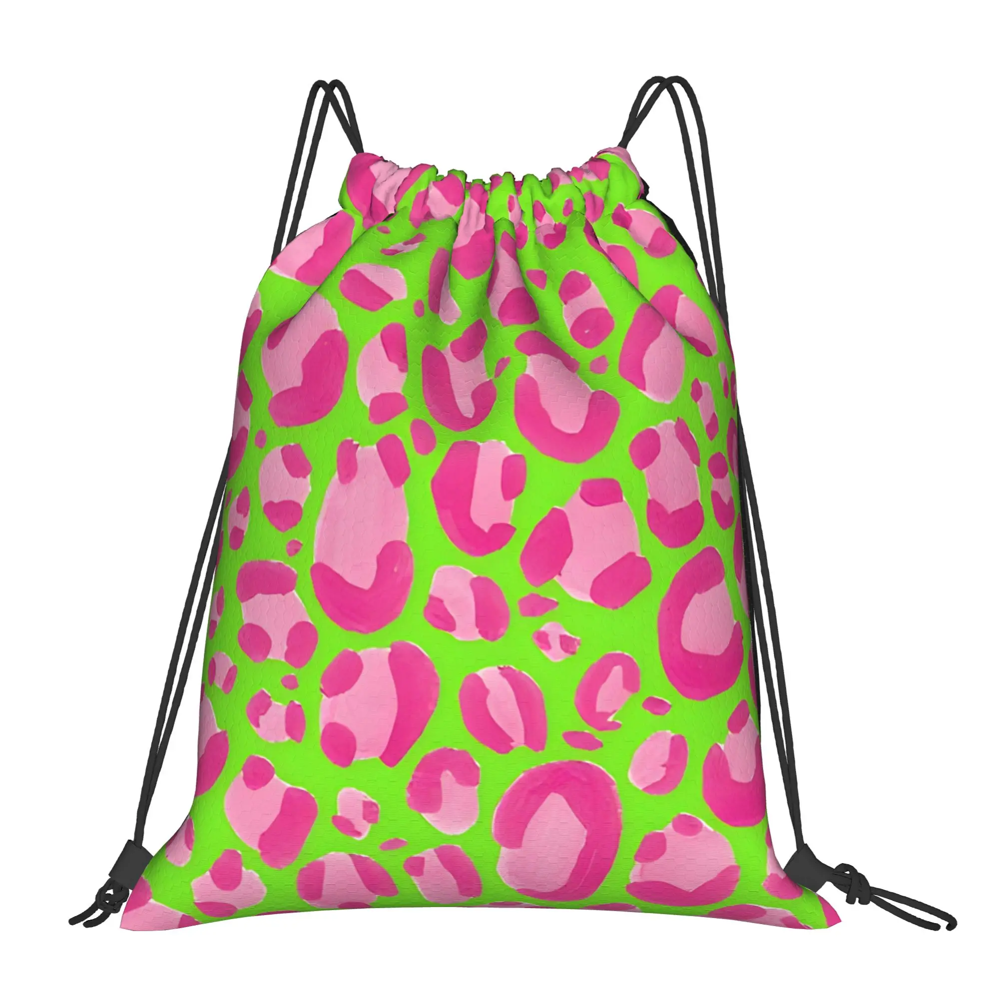Hand Drawn Pink Leopard Print Animal Pattern Leopard Print Drawstring Bags Travel Unisex Storage Organize Bundle Rope Bag