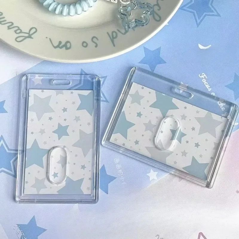

1 Set Ins Sweet Credit Card Holder case Transparent Acrylic ID Card Cover Case with Pendant Kawaii Kpop Photo Card Protector