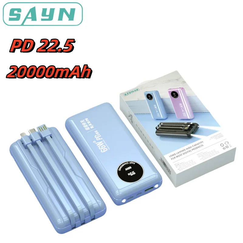 

Power Bank 20000mAh External Large Battery Capacity PD 22.5W Fast Charging Portable Charger Powerbank For iPhone Xiaomi