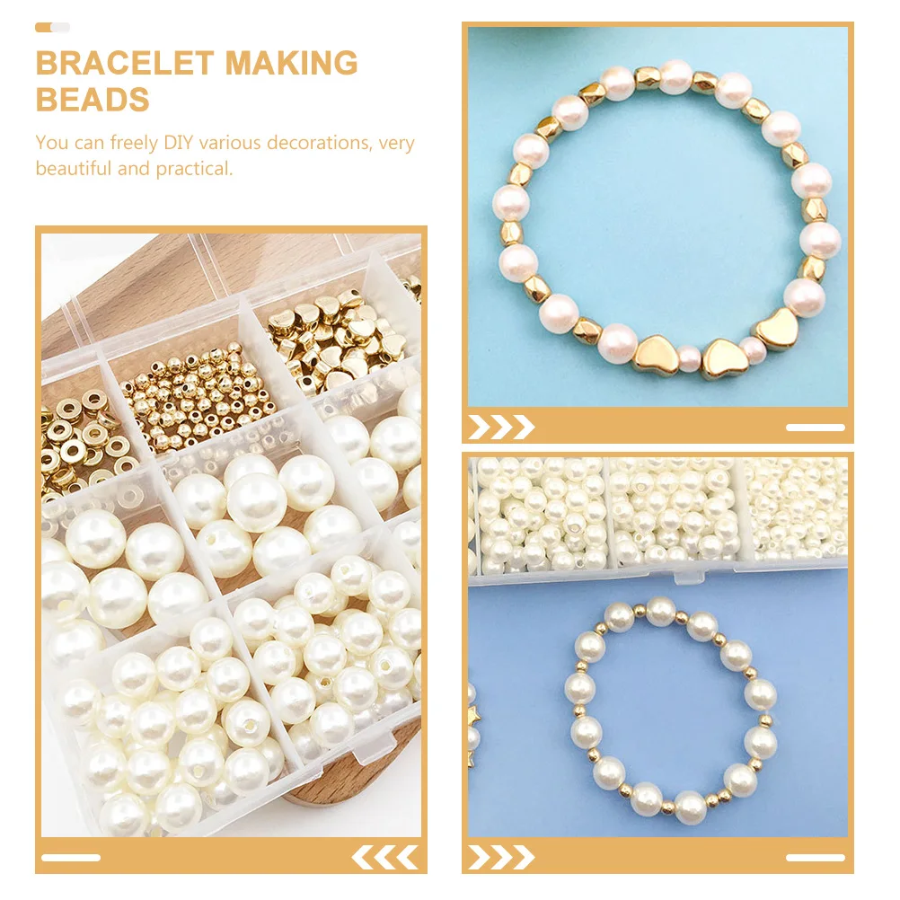 

720pcs Pearl Set Metallic Round Beads Silver Spacer Loose Spacers Flat Bracelet Making DIY Craft Supplies Jewelry Accessories