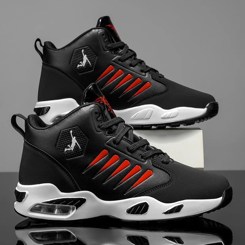 

Men Women High-top Basketball Shoes Outdoor Air Cushion Sneakers Anti-slip Athletic Shoes Breathable PU Leather Jogging Shoes