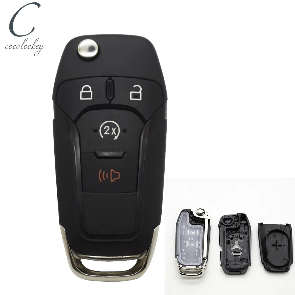 

Складной выкидной ключ-брелок Cocolockey для Ford F150 F250 F350 2015-2022 с бесключевым доступом, 4 кнопки, замена Hu101, без нарезки