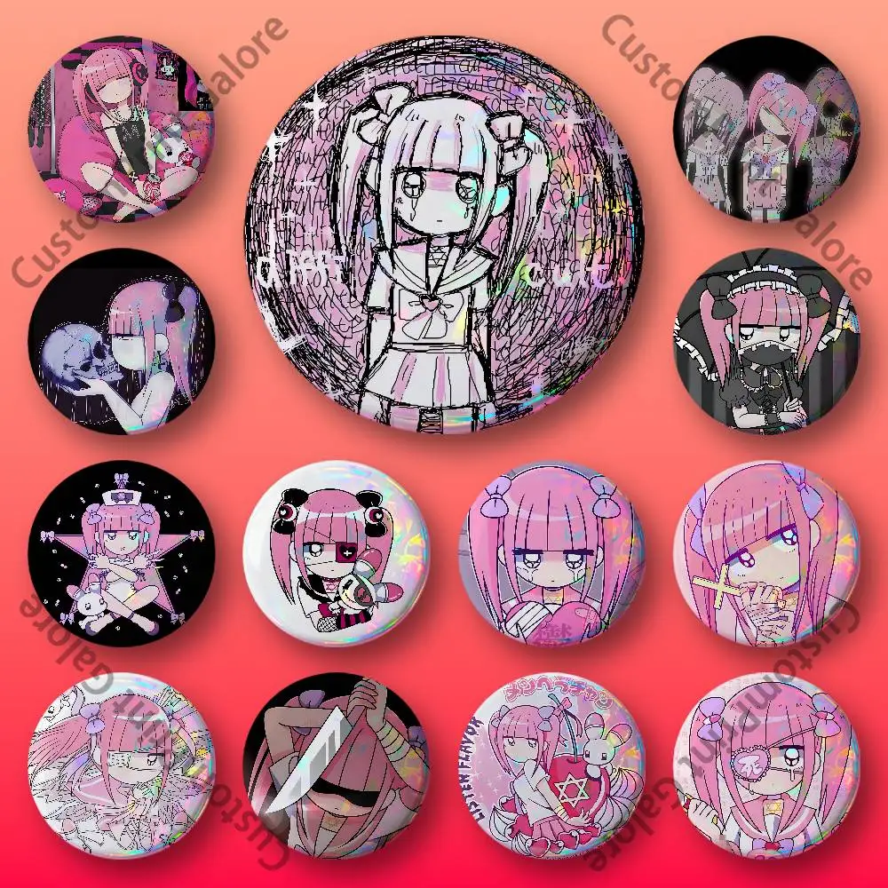M-Menhera Girl C-Chan Round Custom Badges 75 58 44 32 25 mm Brooch Backpack Hat Enamel Pins Accessories Toys Gifts
