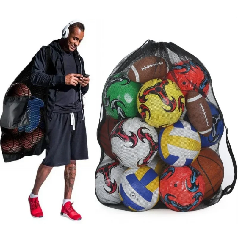 

Extra Large Ball Mesh Backpack Bag Portable Drawstring Shoulder Bag Holding Volleyball Basketball Soccer Sports Toy Storage Bags