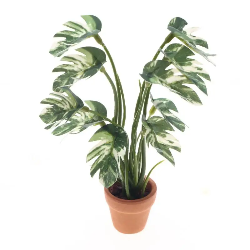 1/12 دمية محاكاة Monstera النباتات الخضراء بوعاء دمية ديكور المنزل المشهد الصغير حديقة بونساي نموذج