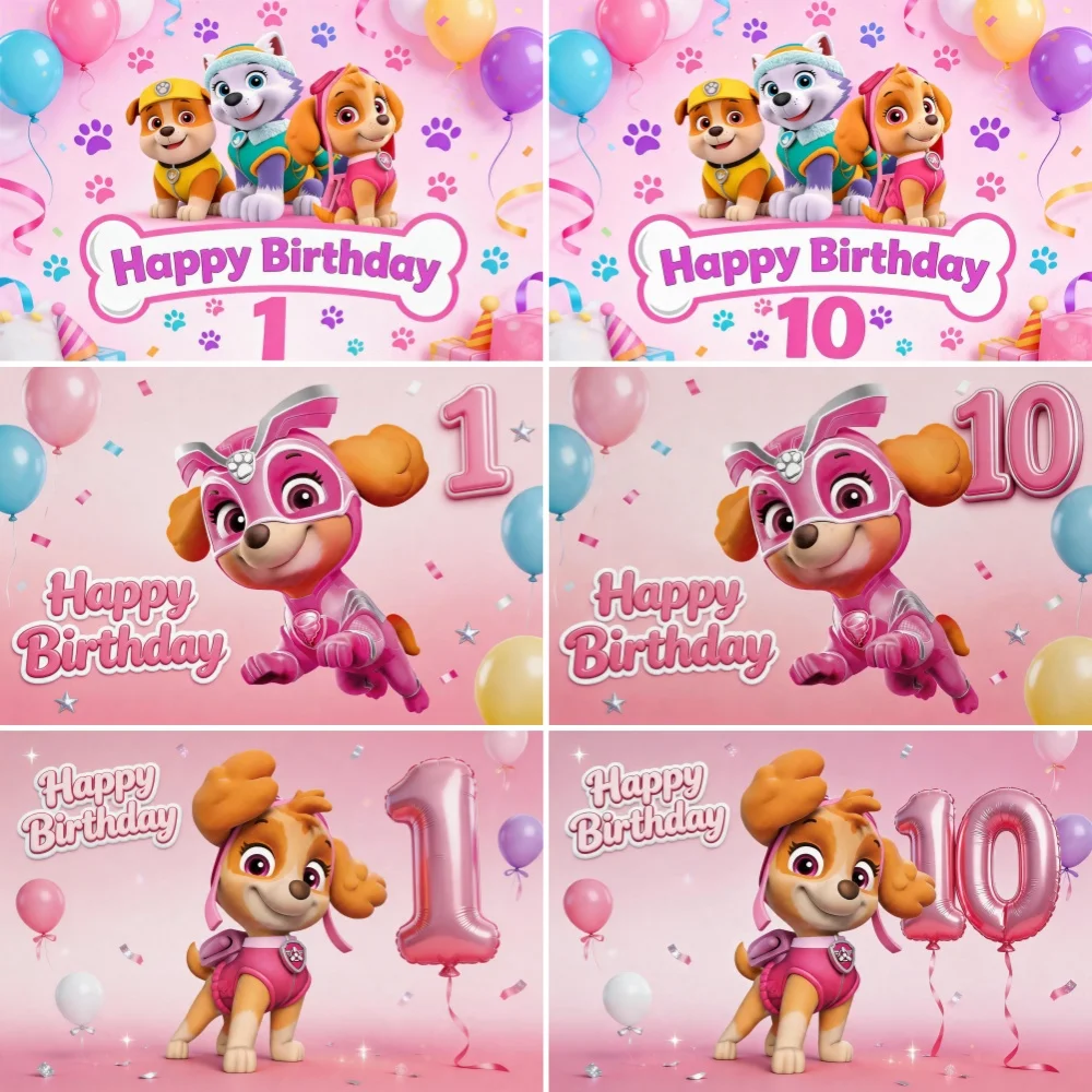 1-10. Geburtstag Cartoon Pink PAW Patrol Party-Dekoration Hintergrund Niedlicher Hund Skye Kulisse Kinder Fotostudio Zubehör Banner