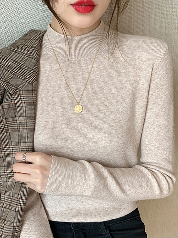 Women Knitted Pullovers 2026 Turtleneck Women Sweater Fashion Stretch Tops Long Sleeve Bottoming Knitted Sweater