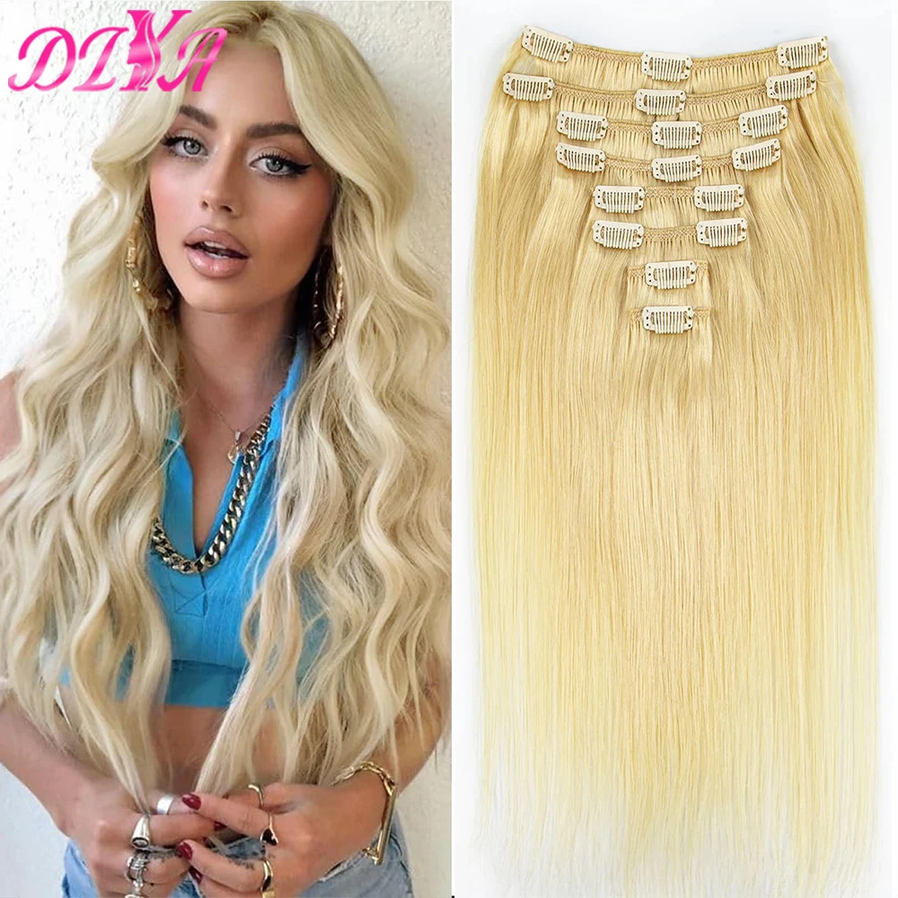 Clip in Hair Extension Staight Blonde Hair Extensions for Women Clip ins 22 Inch Full Head Thick Soft Hair Clips