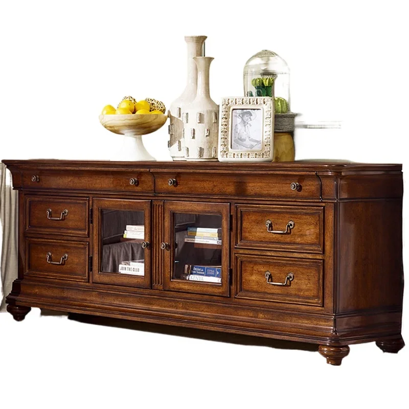 

American country cabinet, solid wood elegant TV cabinet coffee table combination, simple coffee table