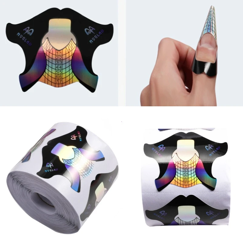 100 قطعة مسمار ورقة تمديد أشكال الاستنسل ملصقات حامل ل هلام الاكريليك نصائح منشئ الفرنسية مسمار شكل تلميح أظافر كاذبة أداة فنية