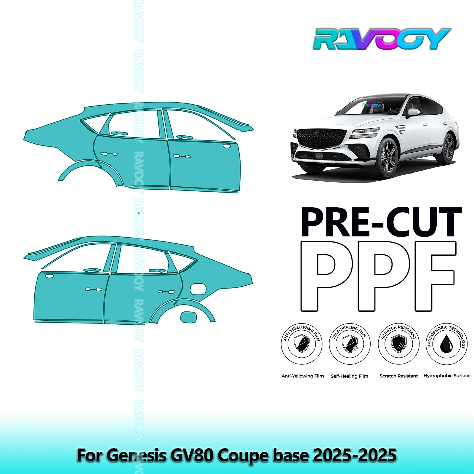 

For Genesis GV80 Coupe base 2025-2025 8.5mil Clear Matte Pre-Cut PPF Door & A/B Pillar Kit TPU Paint Protection Film Set