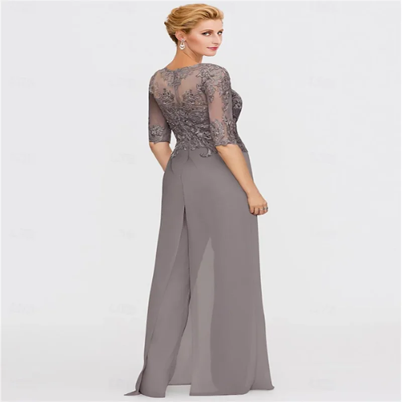 Praia casamento duas peças macacão mãe da noiva formal casamento convidado elegante envoltório incluído bateau pescoço até o chão chiffon