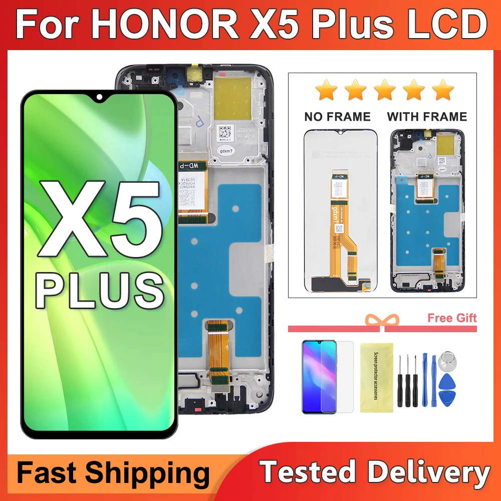 

100% протестированный дисплей для Honor X5 Plus, ЖК-дисплей с сенсорным экраном для HONOR X5 Plus, WOD-LX1, WOD-LX3 дисплей с рамкой
