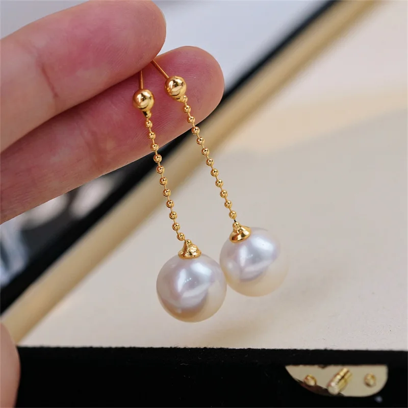 

18K gold-plated AA 9-10mm natural akoya white round Pearl Earrings