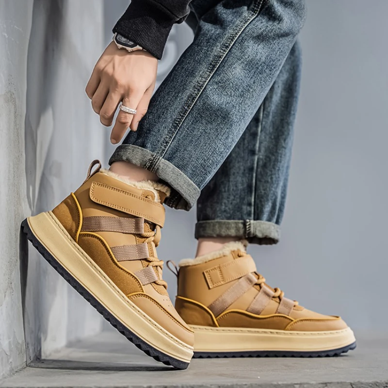 

Hot-selling Men's Large-sized Solid-color PU Leather Durable Flat Mid-top Lace-up Fashionable Large-sized All-season Work Boots