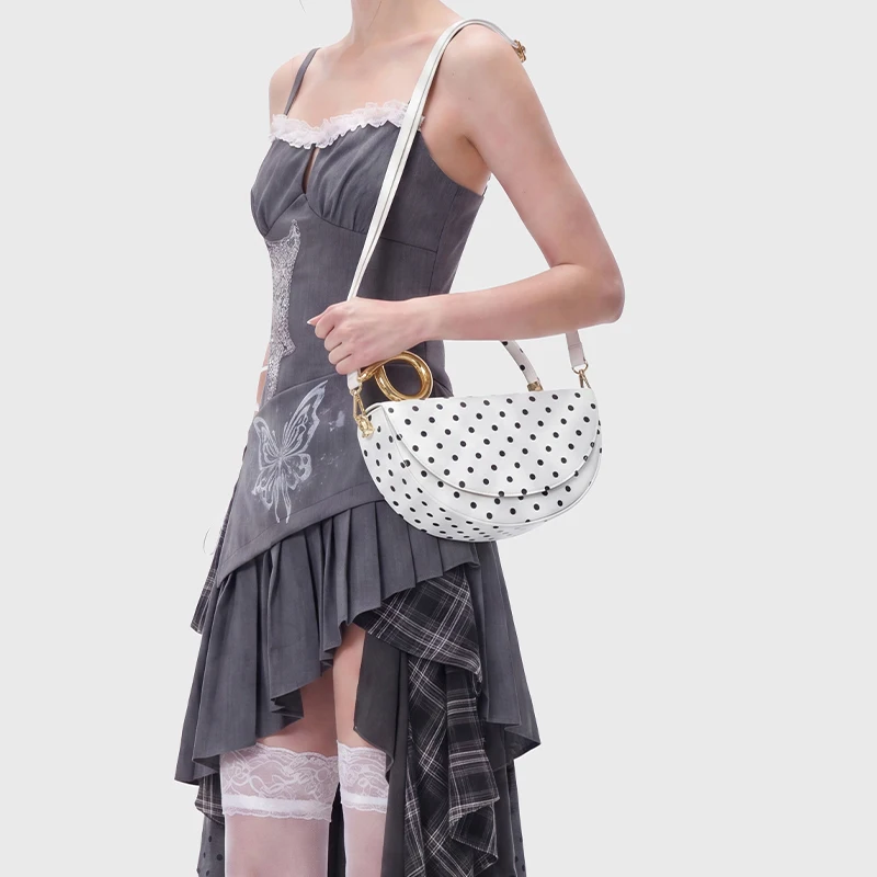 Designer Kleine Satteltasche mit Kurzem Henkel, Handtasche, Modische Polka-Dot Schultertasche, Y2K Trend Damen Party Clutch – Detail 24