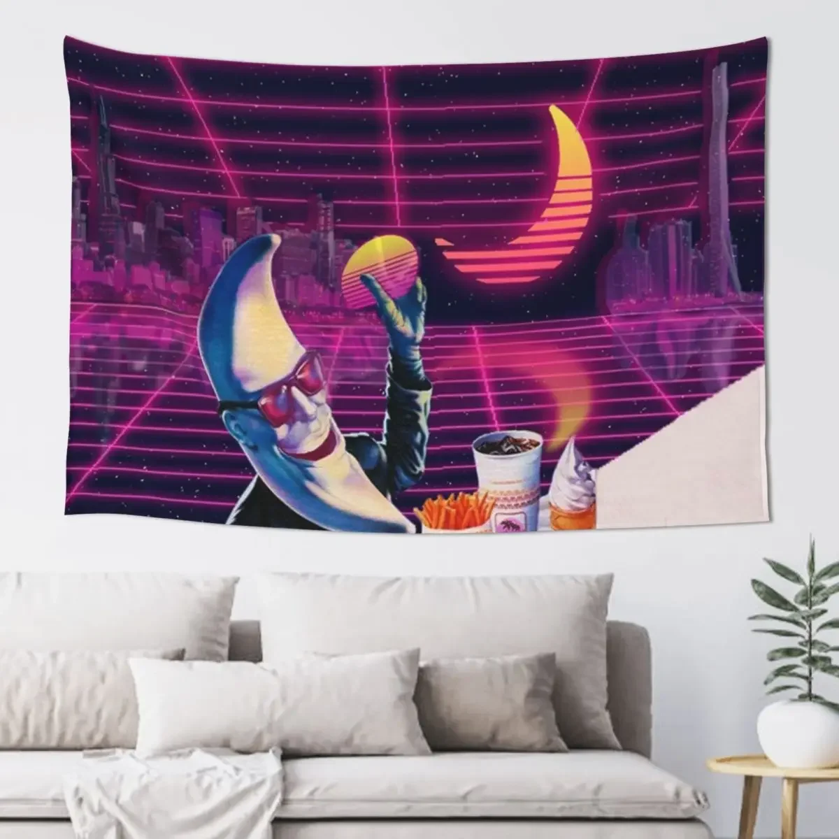 Moonday Night 80s Retro Esthetisch Vaporwave Tapijt Kamerdecoratie Esthetisch Schattig Kamer Dingen Tapijt