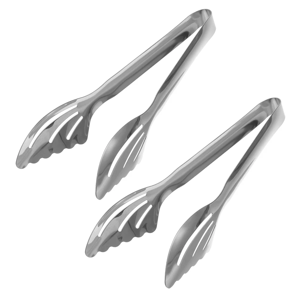 

2 Pcs BBQ Tongs Mini for Serving Dessert Cooking Pasta Stainless Steel Metal Kitchen Clip Salad