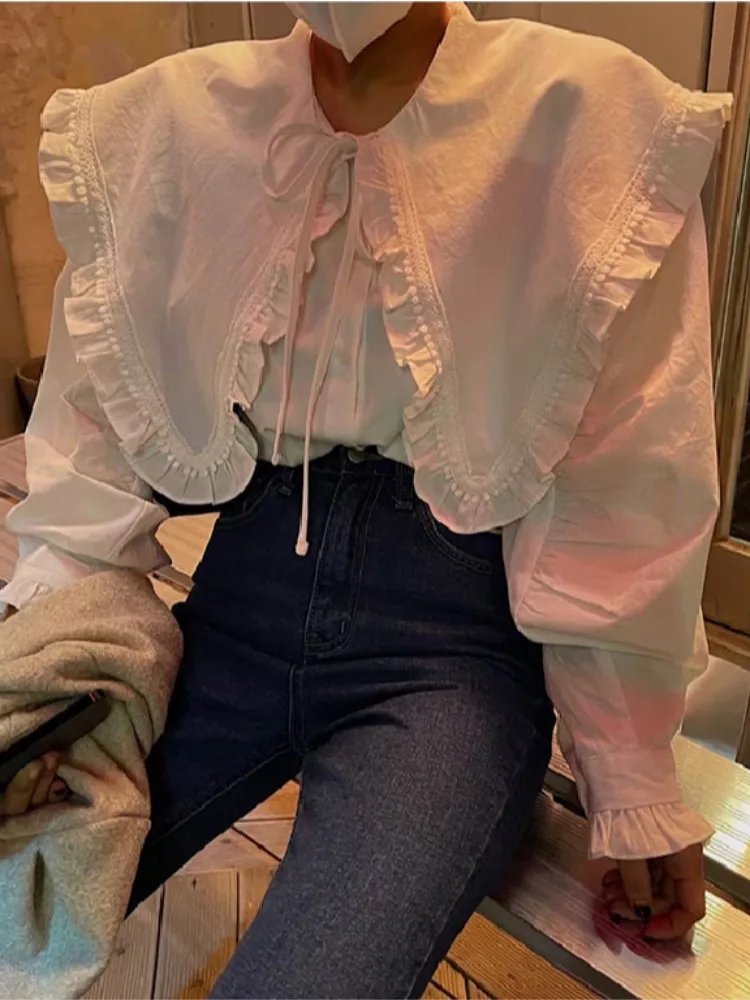 

Весна 202, женская милая одежда с галстуком-бабочкой и лацканами, длинный кукольный воротник свека, повседневная одежда для школы, работы, путешествий op